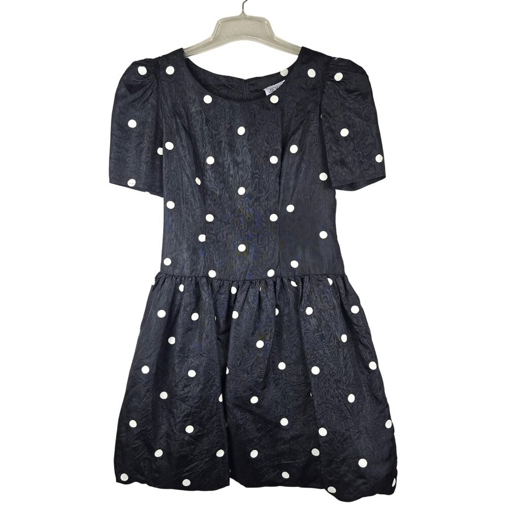 Vintage 80s JB Too Black & White Polka Dot Puff Sleeve Dress Balloon Skirt 8